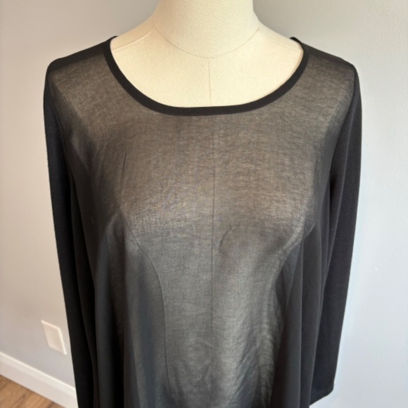 LOB Collection, Women's Knit Long Sleeve Top with a Chiffon Body, Black, SZ M - Picture 3 of 9